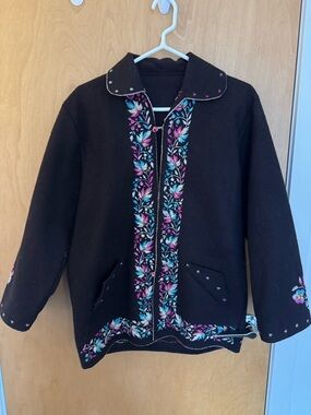 Brown Embroidered Floral Jacket